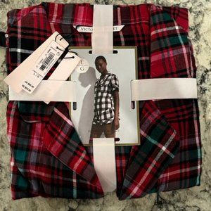 NEW! Victoria Secret FLANNEL SHORT PAJAMA SET Red Plaid Size Large